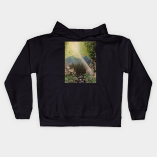 Sun rays in the forest Kids Hoodie